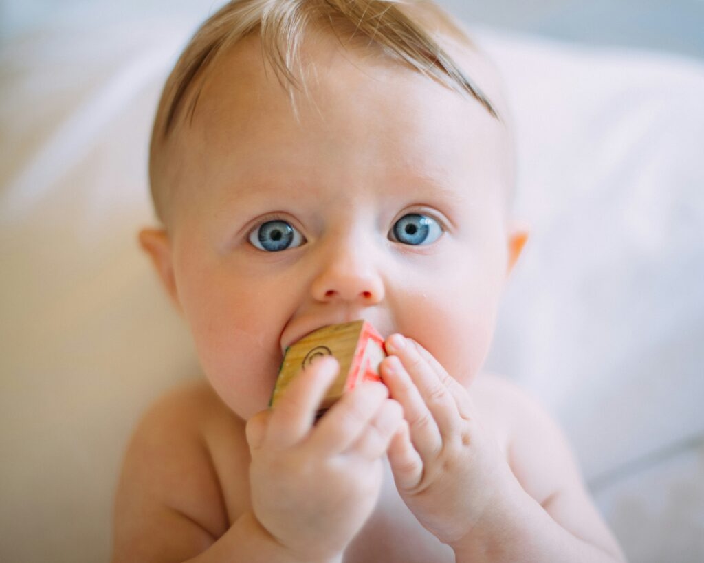 おもちゃを食べている赤ちゃん