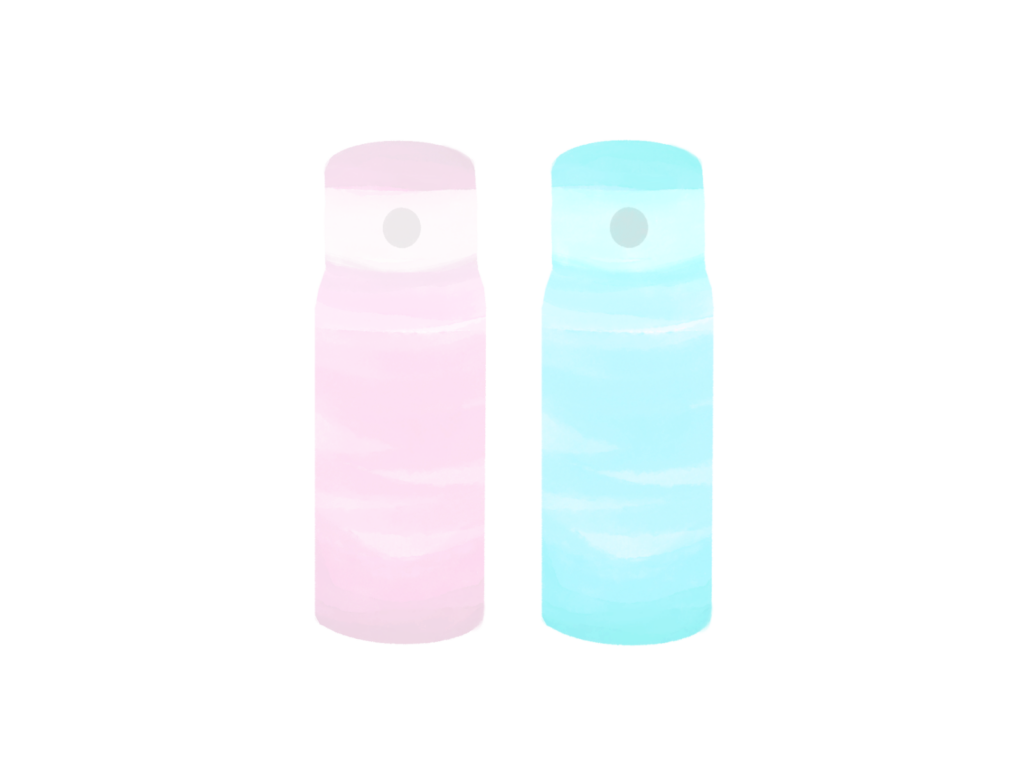ピンクと水色の水筒