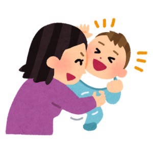 ママが赤ちゃんをあやしている