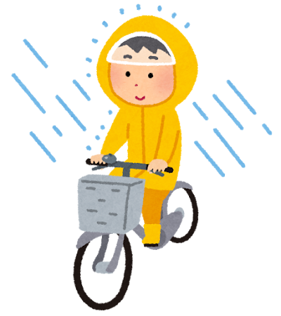レインコートを着て自転車に乗る男性