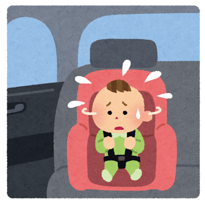 暑い車内で困っている赤ちゃん
