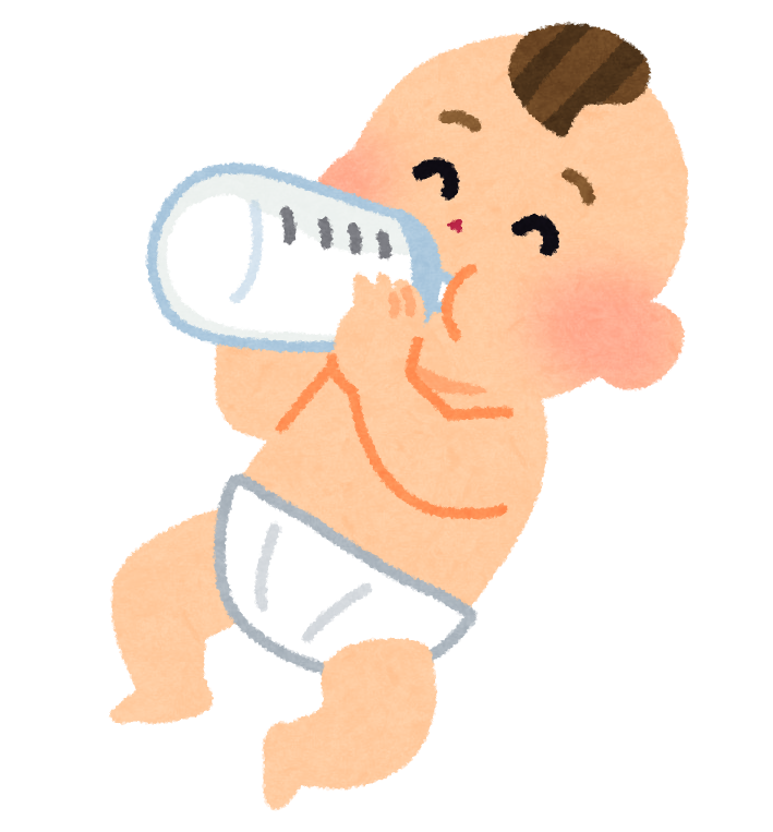 赤ちゃんがミルクを飲んでいるイラスト