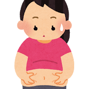 お腹のぽっこりを気にしている女性のイラスト