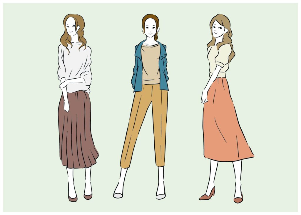 色々な着こなしの女性のイラスト