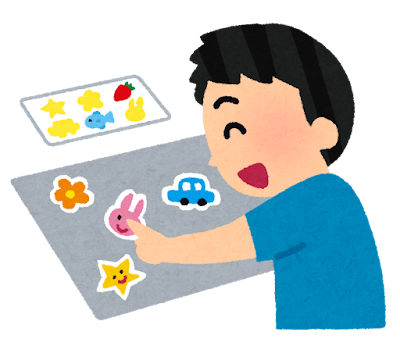 シールを貼っている子どものイラスト