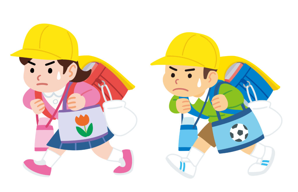 荷物をたくさん持っている小学生のイラスト